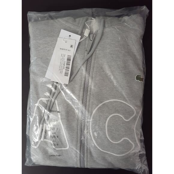 Lacoste Men's Long Sleeve Full Zip Branding Worded Sweatshirt Chine 4XL - Picture 2 of 3